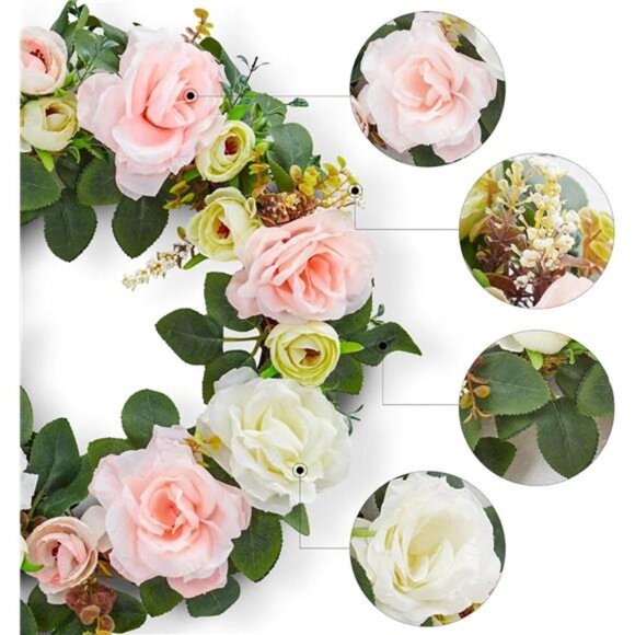 Spring Wreaths for Front Door, 15.7" Artificial Rose Peony Flower Wreath Spring - Picture 3 of 7